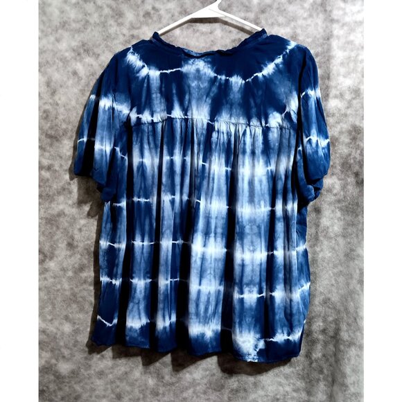Knox Rose top Wmn's Sz XL tie-dye cobalt blue lace tucks gathers peasant boho - Picture 2 of 2